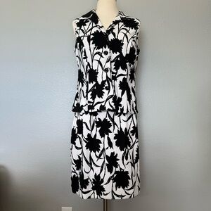 SL Fashions 2 Piece Skirt & Sleeveless Top Black and White Floral Business Suit